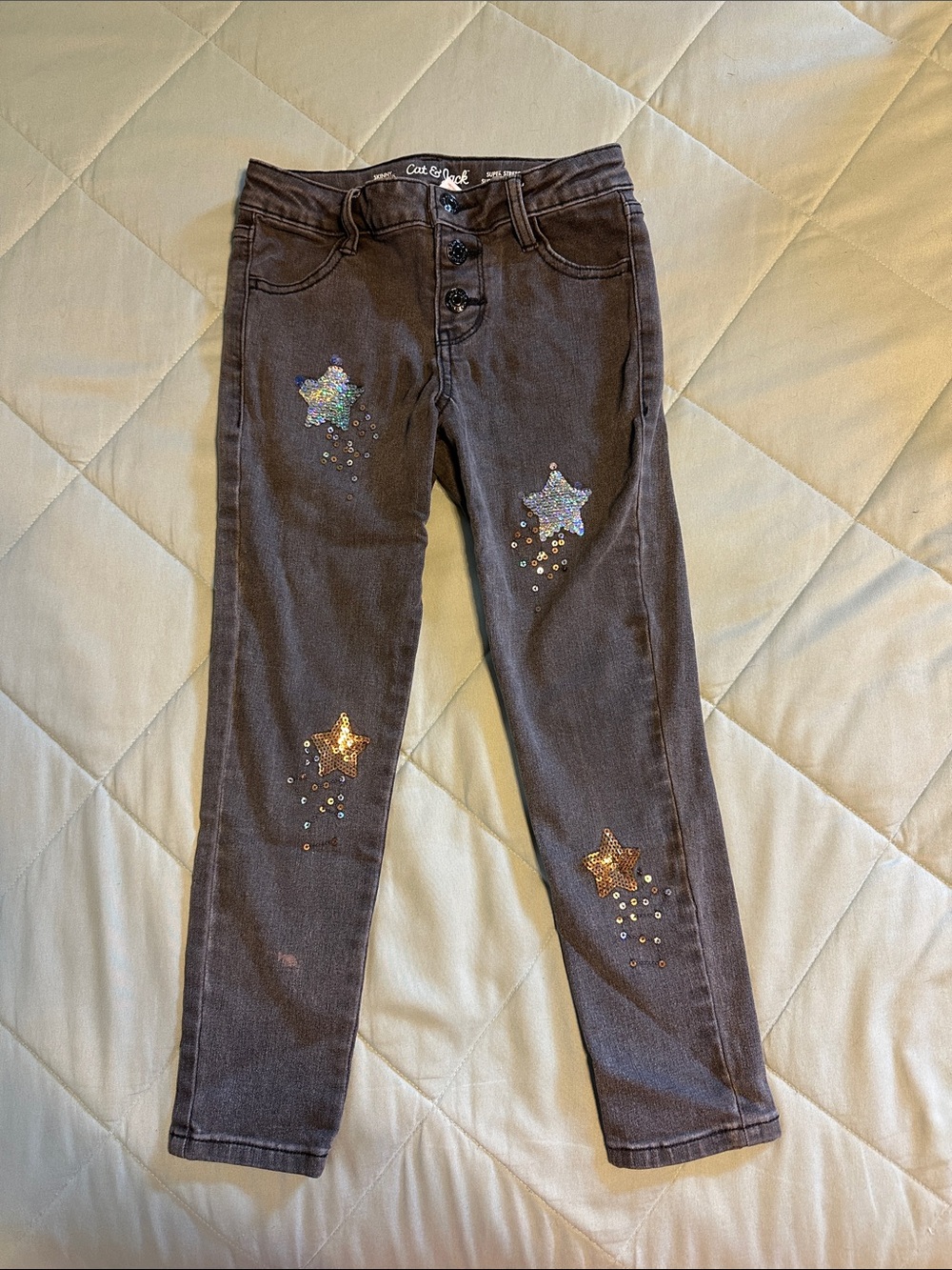 Cat & Jack Black Girls' Sequin Star Skinny Jeans